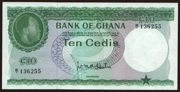 Afrika, Ghana: 10 cedis, 1965