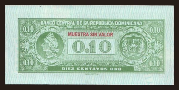 Amerika, Dominikánska republika: 10 centavos, 1961, MUESTRA