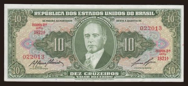 America, Brazil: 10 cruzeiros, 1959