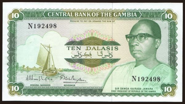 Africa, Gambia: 10 dalasis, 1987