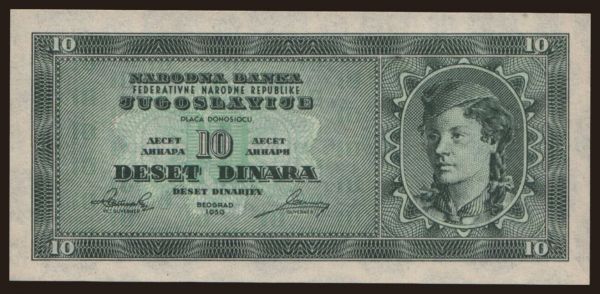 Europe, Yugoslavia, Yugoslavia - General issues 1944-1992: 10 dinara, 1950