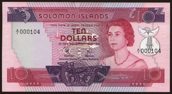 Australia and Oceania, Solomon Islands: 10 dollars, 1977