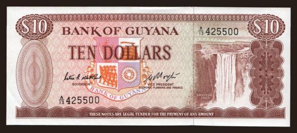 America, Guyana: 10 dollars, 1983