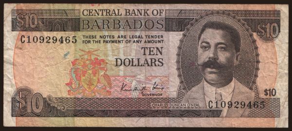 Amerika, Barbados: 10 dollars, 1986