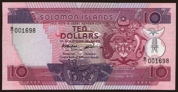 Australia and Oceania, Solomon Islands: 10 dollars, 1986