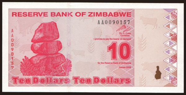 Afrika, Zimbabwe: 10 dollars, 2009