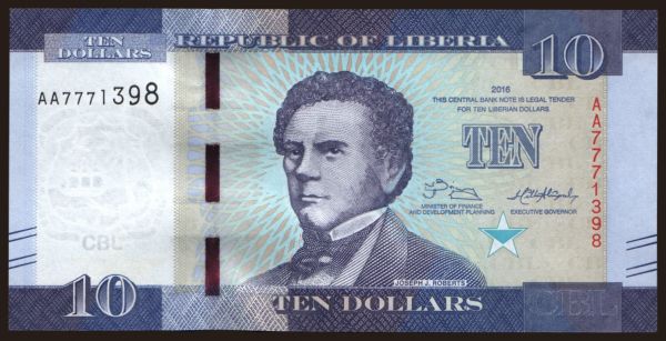 Africa, Liberia: 10 dollars, 2016