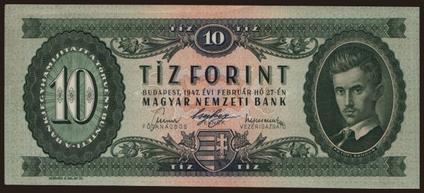 Hungary, Forint, 1946-: 10 forint, 1947