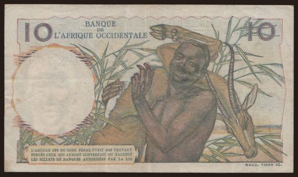 Afrika, Francúzska Západná Afrika: 10 francs, 1949