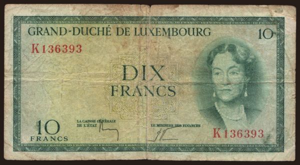 Europe, Luxembourg: 10 francs, 1954