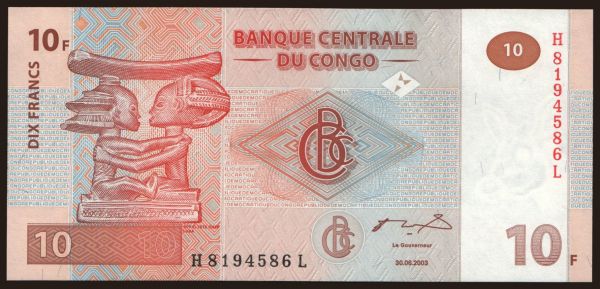 Afrika, Zaire - CDR: 10 francs, 2003