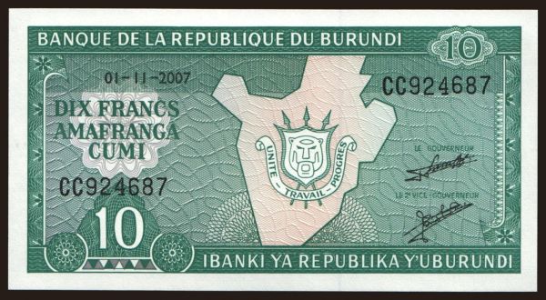 Afrika, Burundi: 10 francs, 2007