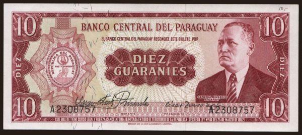 America, Paraguay: 10 guaranies, 1952