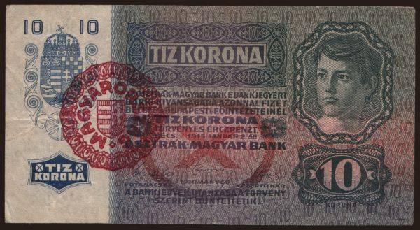 Hungary, Korona, 1920-1923: 10 korona, 1915(20)