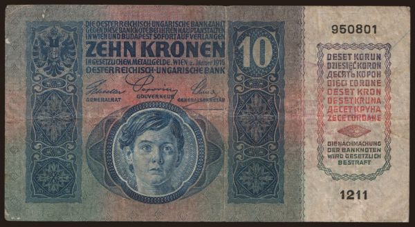 Hungary, Korona, 1920-1923: 10 korona, 1915(20)