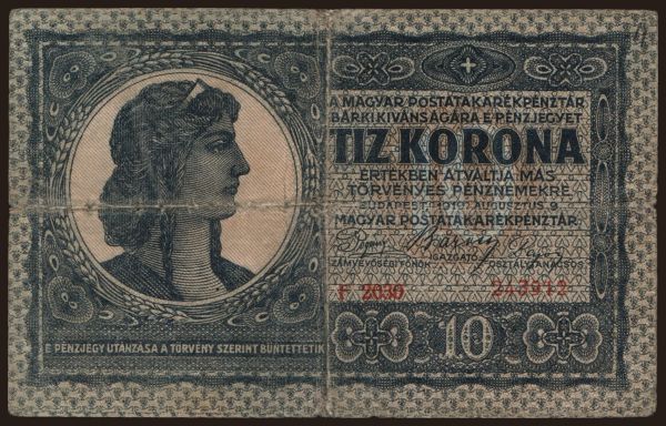 Hungary, Korona, 1918-1919: 10 korona, 1919