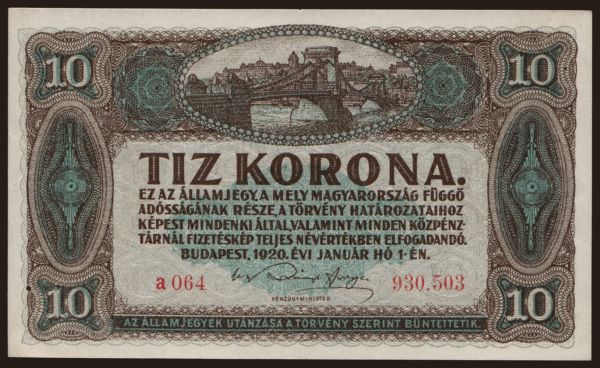 Maďarsko, Korona, 1920-1923: 10 korona, 1920