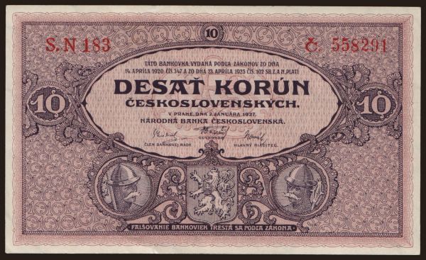 Csehszlovákia és utódállamai, Első köztársaság, 1919-38: 10 korun, 1927