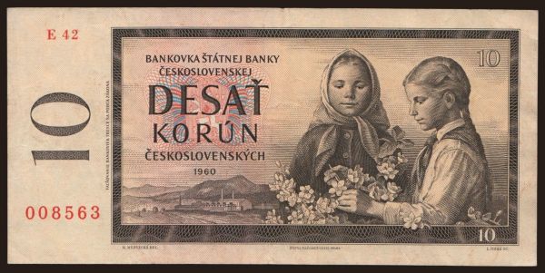 Czechoslovakia and successor states, Paper money from 1953 to 1989: 10 korun, 1960