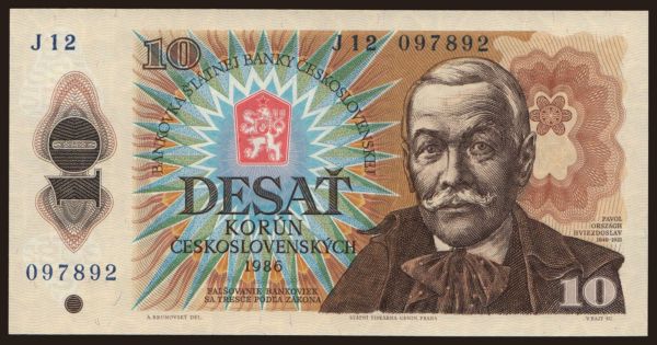 Czechoslovakia and successor states, Paper money from 1945 to 1951: 10 korun, 1986