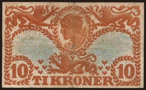 Európa, Dánsko, Dánsko - Štátne vydania: 10 kroner, 1920