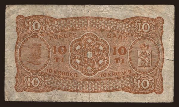 Europe, Norway: 10 kroner, 1943