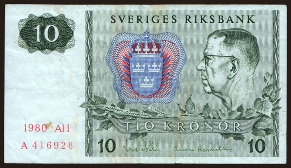 Europe, Sweden: 10 kronor, 1980