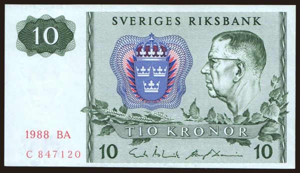 Europe, Sweden: 10 kronor, 1988