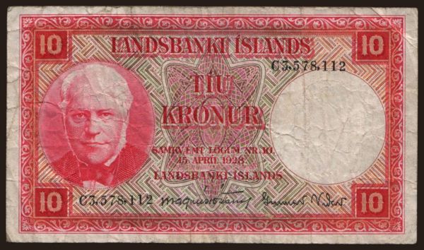 Európa, Izland: 10 kronur, 1928