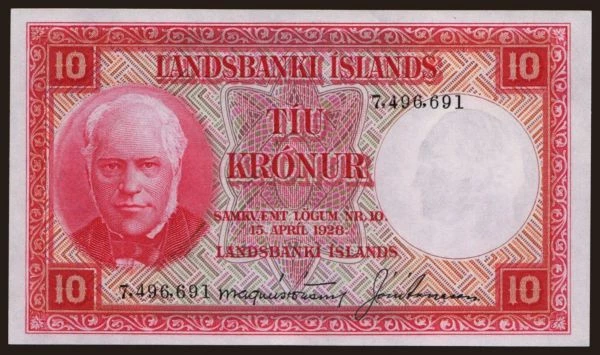 Európa, Izland: 10 kronur, 1928