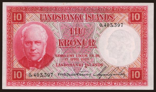 Európa, Izland: 10 kronur, 1928