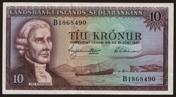 Európa, Island: 10 kronur, 1957