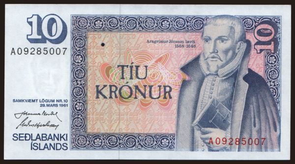 Európa, Island: 10 kronur, 1961