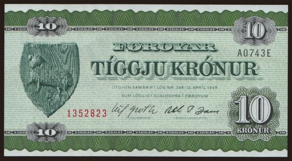 Európa, Feröer: 10 kronur, 1974