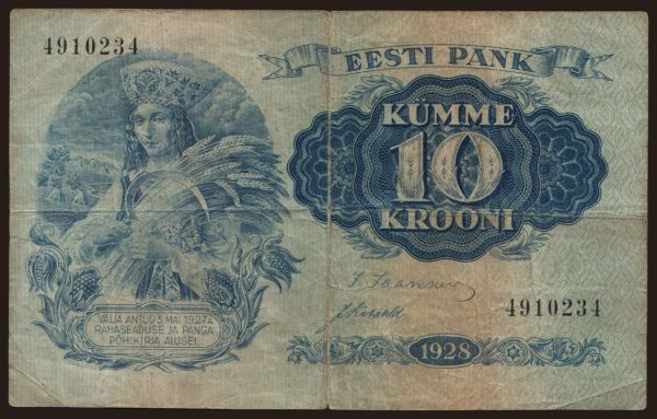 Europe, Estonia: 10 krooni, 1928