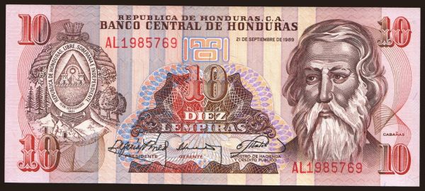 Amerika, Honduras: 10 lempiras, 1989