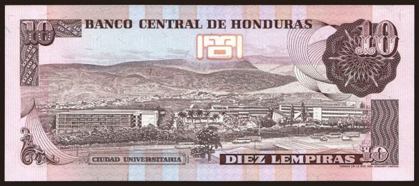 Amerika, Honduras: 10 lempiras, 1989