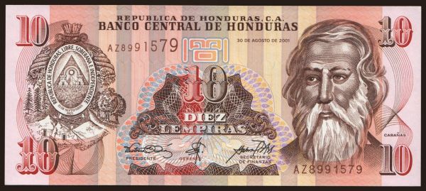 America, Honduras: 10 lempiras, 2001