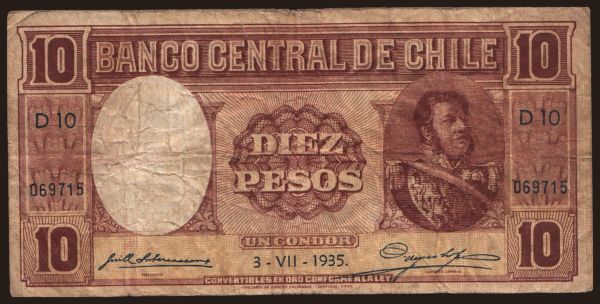 Amerika, Chile: 10 pesos, 1935