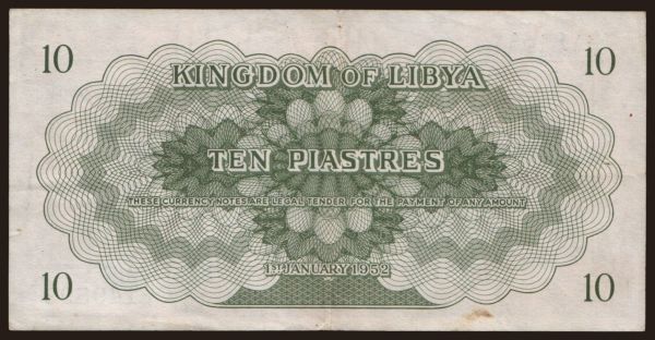 Afrika, Libya: 10 piastres, 1952