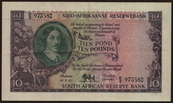 Africa, South Africa: 10 pounds, 1955