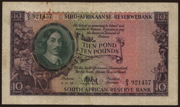 Africa, South Africa: 10 pounds, 1957