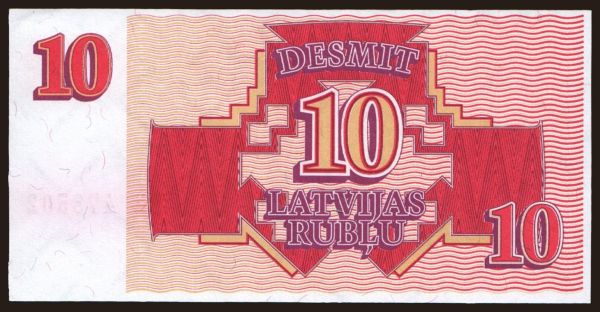 Európa, Lettország: 10 rublu, 1992