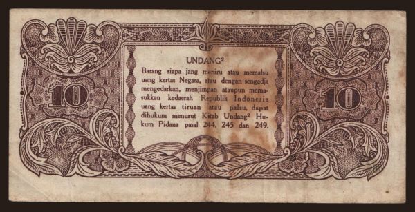 Asia, Indonesia: 10 rupiah, 1945