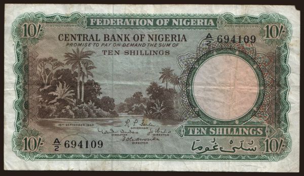 Afrika, Nigeria: 10 shillings, 1958