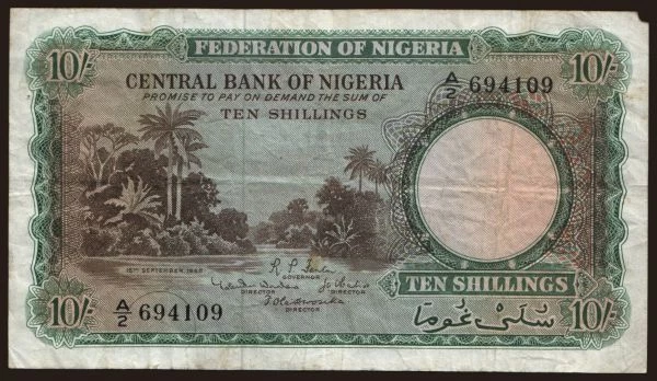 Africa, Nigeria: 10 shillings, 1958