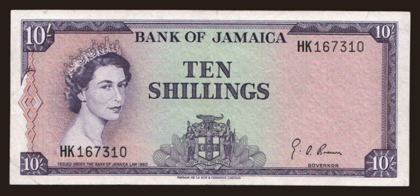 America, Jamaica: 10 shillings, 1961