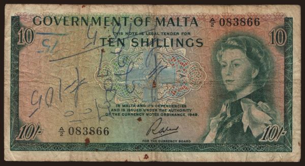 Europe, Malta: 10 shillings, 1963