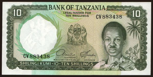 Afrika, Tanzania: 10 shillings, 1966