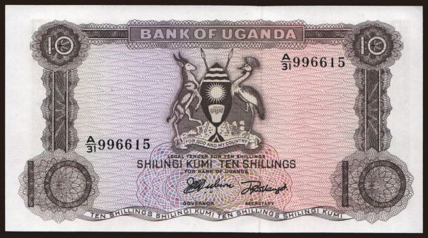 Afrika, Uganda: 10 shillings, 1966